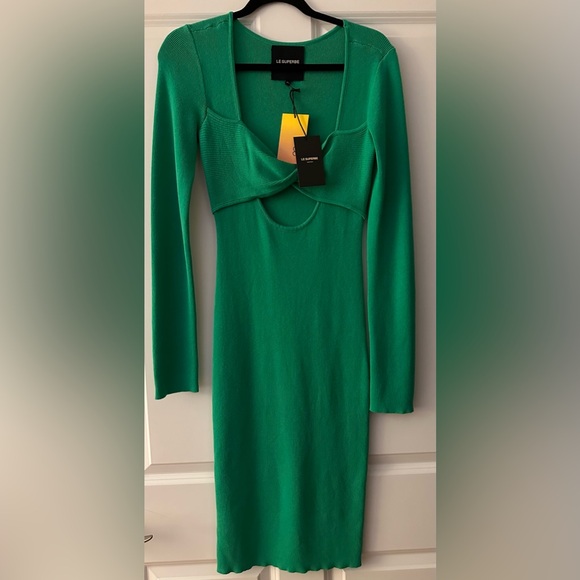 Le Superbe Retrograde green cutout front ribbed knit long sleeve midi Large - Picture 3 of 5